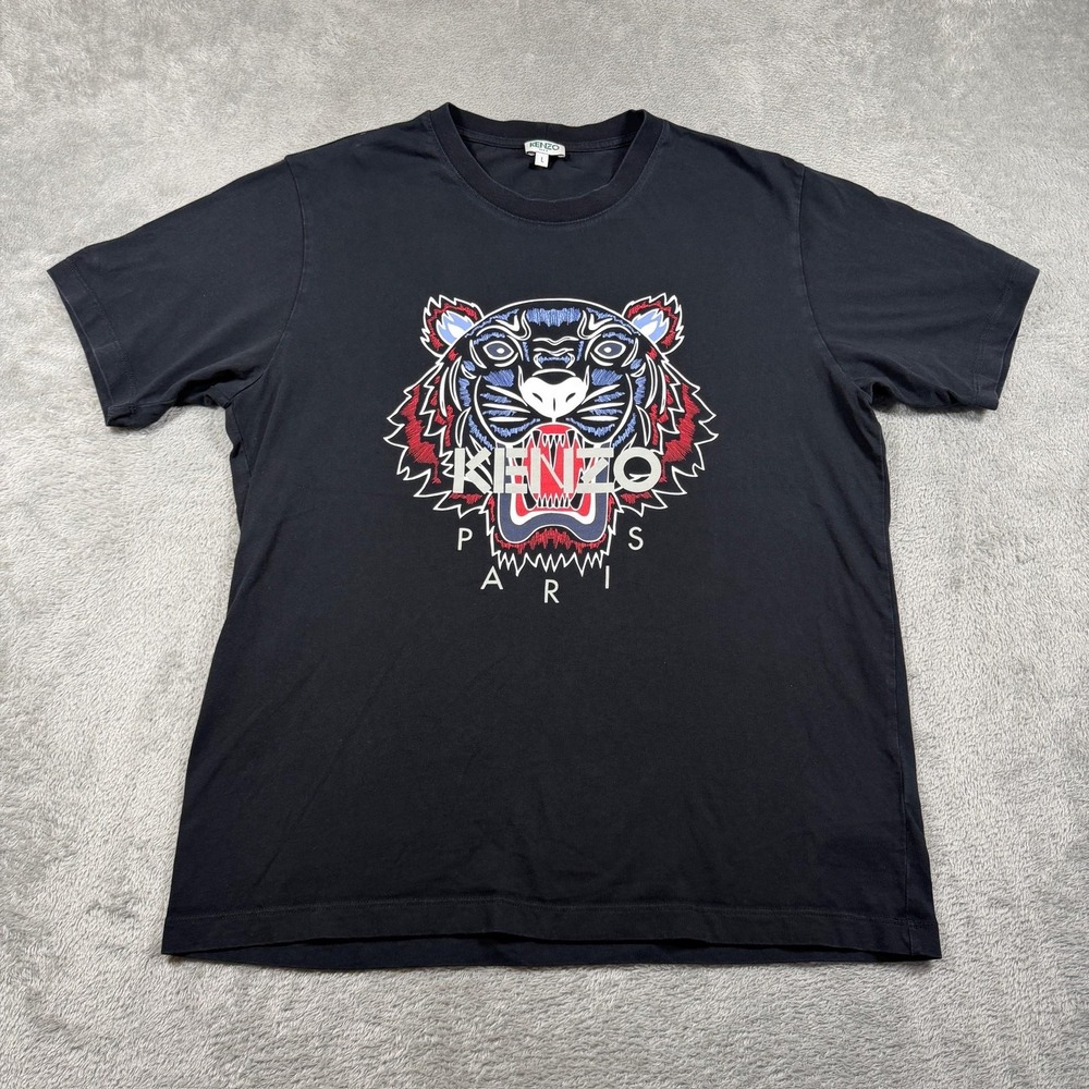 Kenzo Shirt Mens‎ Large Black Tiger Head Paris Graphic Crewneck T-Shirt